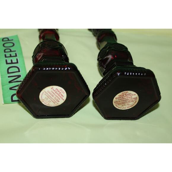 Ruby Red Glass Avon Cape Cod 1876 Pair Of Charisma Cologne Candlesticks Empty - Picture 5 of 16